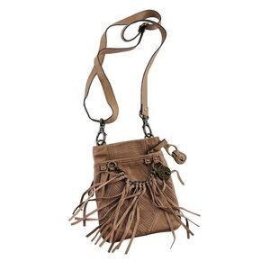 Juicy Couture‎ Tan Fringe Leather Crossbody Bag With Padlock Detail